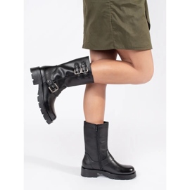 Botines de mujer de piel negra con plataforma decorada con rayas Sergio Leone negro 3