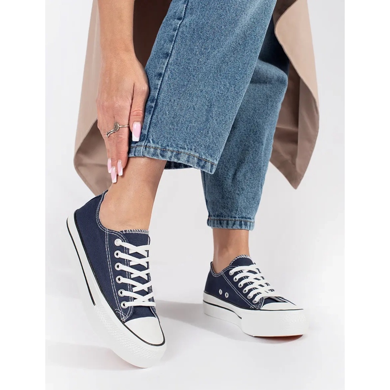 Seastar Deportivas clásicas de mujer con cordones y plataforma azul marino 1