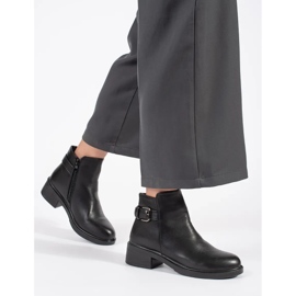 Botines de mujer negros de tacón bajo y hebilla decorativa 3
