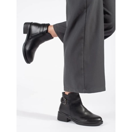 Botines de mujer negros de tacón bajo y hebilla decorativa 4