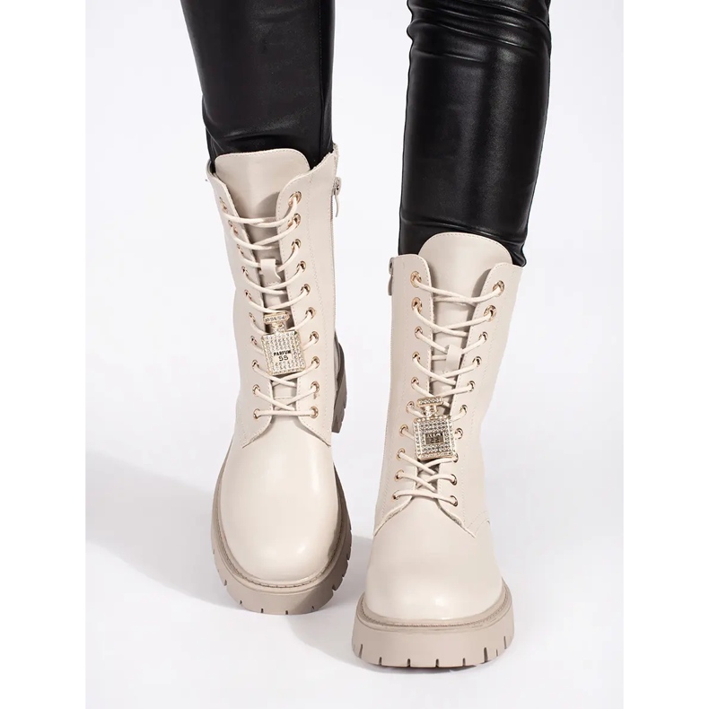 Seastar Botas trabajadoras de mujer beige claro con pasadores 2 Seastar Botas trabajadoras de mujer beige claro con pasadores 2