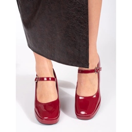 Seastar Zapatos de mujer de charol rojo con tacón y hebilla 2