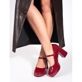 Seastar Zapatos de mujer de charol rojo con tacón y hebilla 3