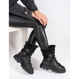 Seastar Botas de nieve de mujer negras con cordones y pelo en la plataforma negro 1