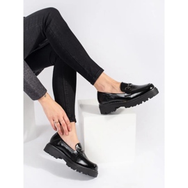 Goodin Mocasines de mujer negros con plataforma decorada con cadena. 2
