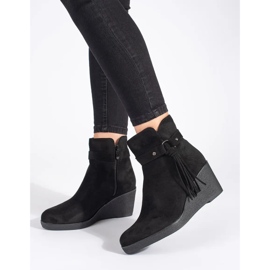 Botas cuña mujer ante negro con flecos 1