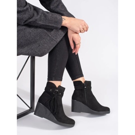 Botas cuña mujer ante negro con flecos 2