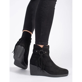 Botas cuña mujer ante negro con flecos 3
