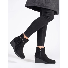 Botas cuña mujer ante negro con flecos 4