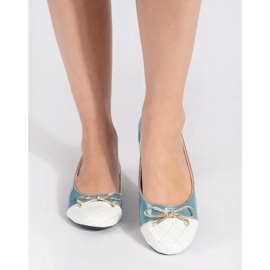 Goodin Bailarinas de mujer de charol azul con lazo plateado 3