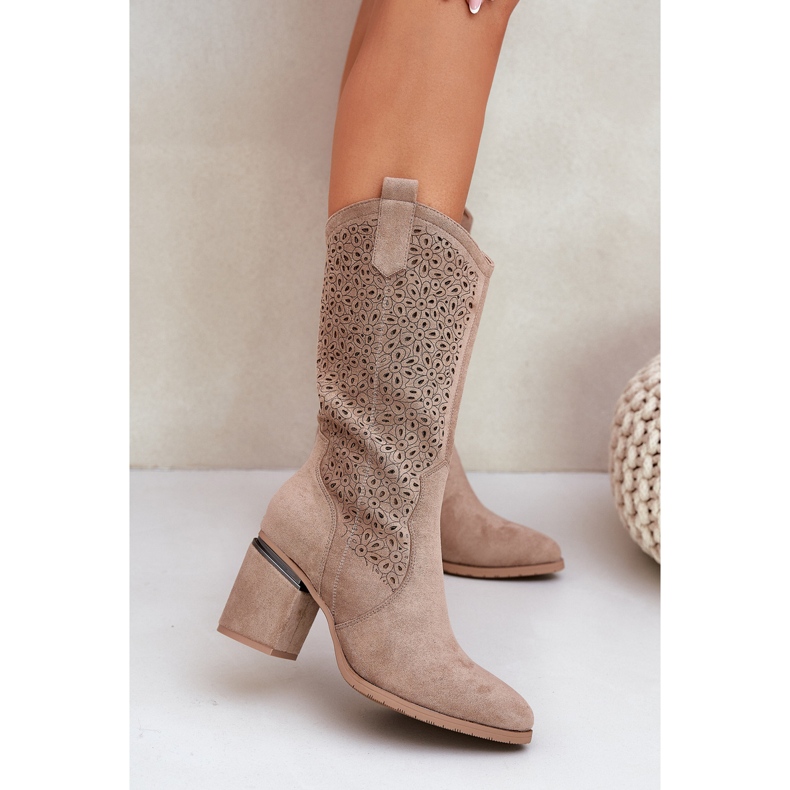 S.Barski Botas de Openwork Medio techo Cowboy S. Barski Hy51-238 beige 2