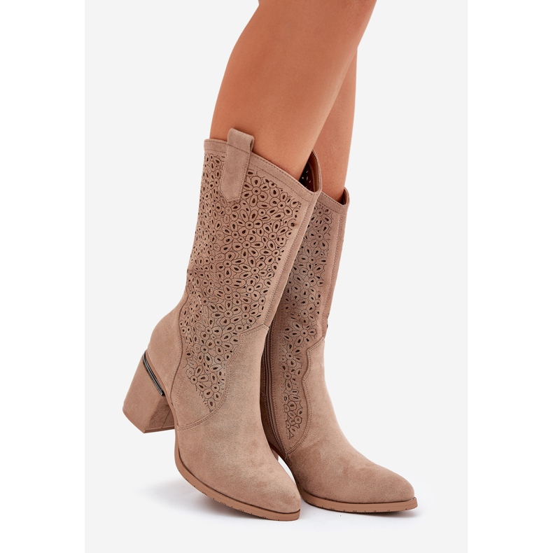 S.Barski Botas de Openwork Medio techo Cowboy S. Barski Hy51-238 beige 1
