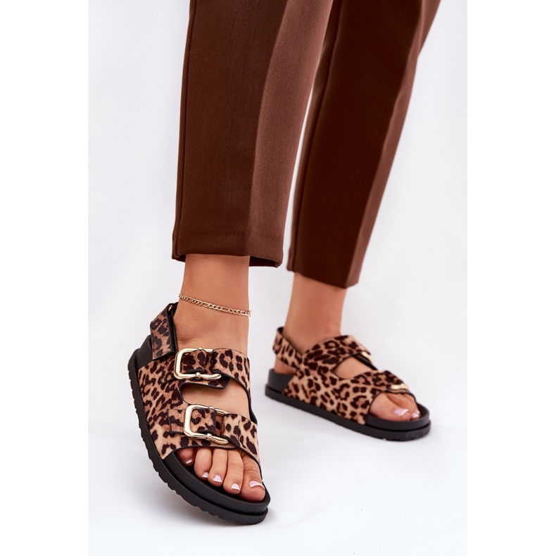 Sandalias de estampado de leopardo para mujeres con hebillas marrones marrón 2