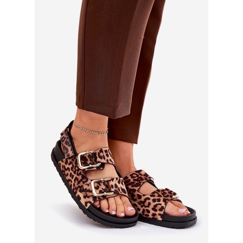Sandalias de estampado de leopardo para mujeres con hebillas marrones marrón 1