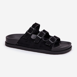 Zapatillas para mujeres con rayas y hebillas negras negro 4