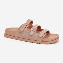 Zapatillas para mujeres con rayas y hebillas beige 4