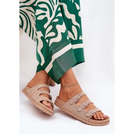 Zapatillas para mujeres con rayas y hebillas beige 6