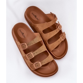Zapatillas para mujeres con rayas y hebillas de camello marrón 7