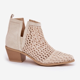 Tacones altos de las mujeres con recortes y trenzas beige brillantes 4