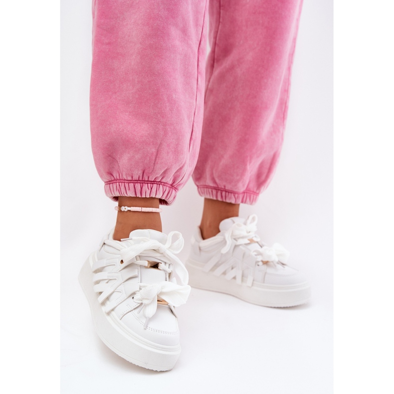 Zapatillas de zapatillas de cuero en la plataforma blanca blanco 2