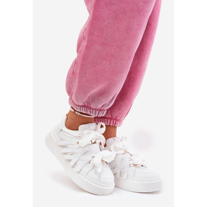 Zapatillas de zapatillas de cuero en la plataforma blanca blanco 1