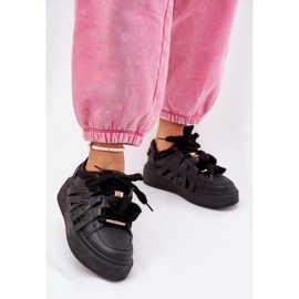 Zapatillas de zapatillas de cuero en la plataforma negra negro 1