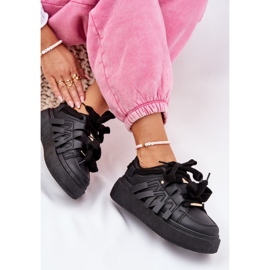 Zapatillas de zapatillas de cuero en la plataforma negra negro 7