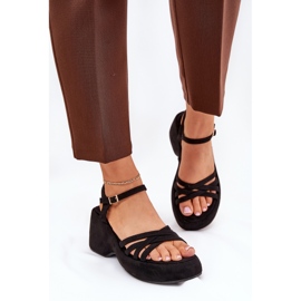 Sandalias en la plataforma y cuñas con Eco Suede Black negro 6