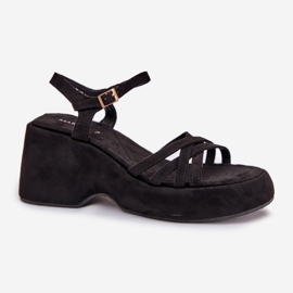 Sandalias en la plataforma y cuñas con Eco Suede Black negro 4