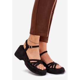 Sandalias en la plataforma y cuñas con Eco Suede Black negro 1