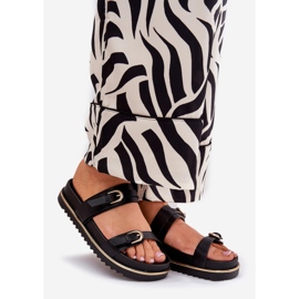 Zapatillas para mujeres suaves en la plataforma con rayas y abrazaderas negras negro 1