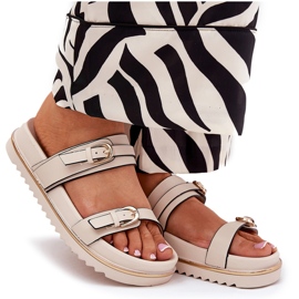 Zapatillas para mujeres suaves en la plataforma con rayas y abrazaderas beige ligero 7