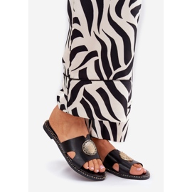 Chanclas de mujeres planas con detalles decorativos ofertas negras negro 1