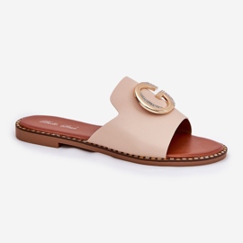 Zapatillas para mujeres de cuero ecológica con detalle decorativo BEIGE 4