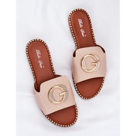 Zapatillas para mujeres de cuero ecológica con detalle decorativo BEIGE 7
