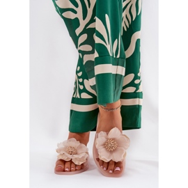 Chanclas de mujeres planas transparentes con flor desnuda artificial beige 3