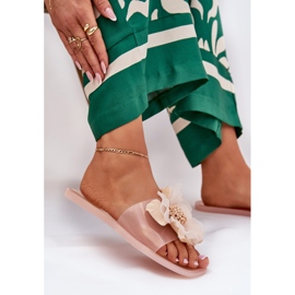 Chanclas de mujeres planas transparentes con flor desnuda artificial beige 6