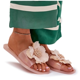 Chanclas de mujeres planas transparentes con flor desnuda artificial beige 9