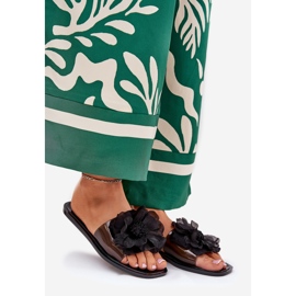Chanclas de mujeres planas transparentes con flores artificiales negros 1