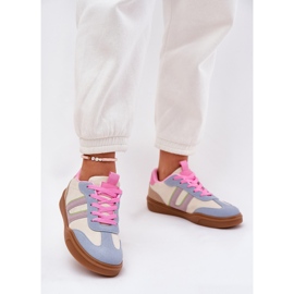 Zapatillas de deporte femeninas con gamuza ecológica multicolor beige 2