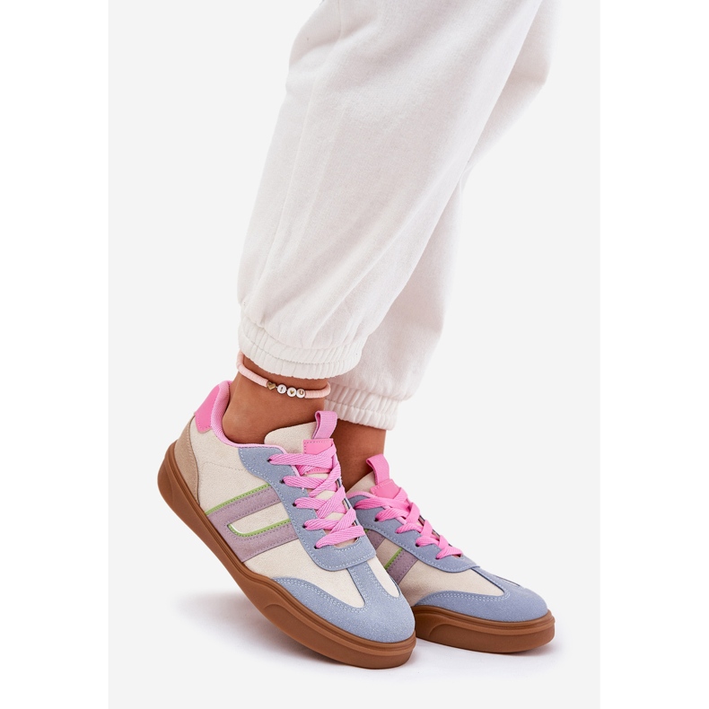 Zapatillas de deporte femeninas con gamuza ecológica multicolor beige 1