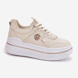 Zapatos deportivos femeninos en la plataforma beige 4