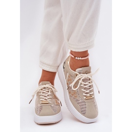 Zapatos deportivos femeninos con tachuelas de malla y beige 3