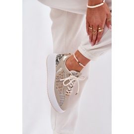 Zapatos deportivos femeninos con tachuelas de malla y beige 5