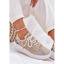 Zapatos deportivos femeninos con tachuelas de malla y beige 8