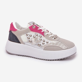 Zapatos deportivos femeninos con tachuelas de malla y gris 4