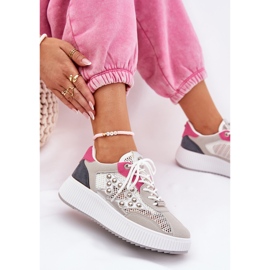 Zapatos deportivos femeninos con tachuelas de malla y gris 8