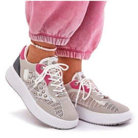 Zapatos deportivos femeninos con tachuelas de malla y gris 9