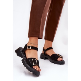 Sandalias para mujeres de gamuza ecológica con abrazadera negra negro 2