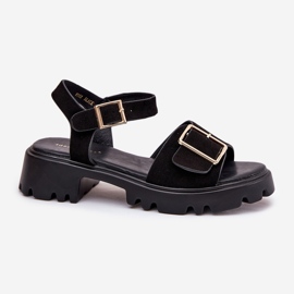 Sandalias para mujeres de gamuza ecológica con abrazadera negra negro 4